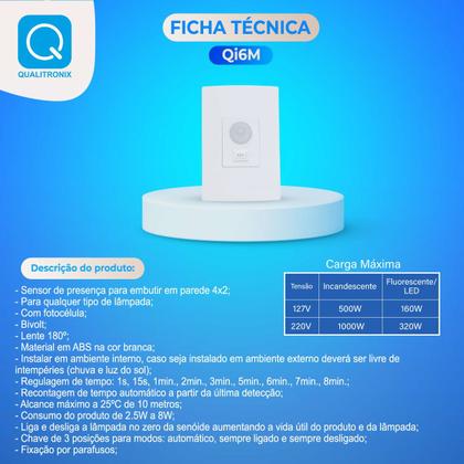 Imagem de Sensor de Presença com Chave Fotocélula Qualitronix QI6M