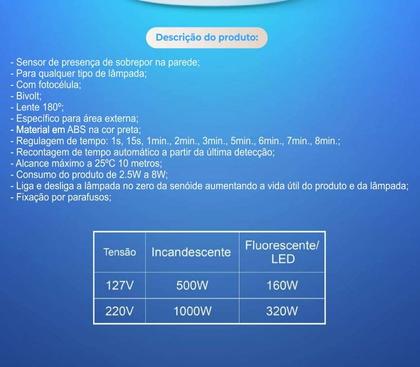 Imagem de Sensor De Presença de Parede Multi 180 Externo QA26M