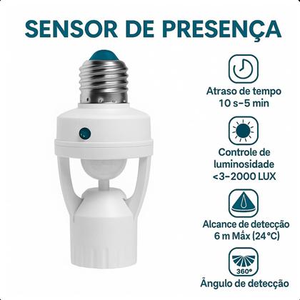 Imagem de Sensor de Presença E27 com Fotocélula para Ambientes Externos e Iluminação Comercial