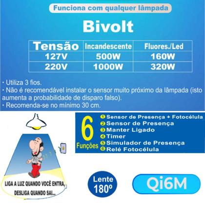 Imagem de Sensor de Presença Embutir 4x2 Fotocélula Bivolt Qualitronix