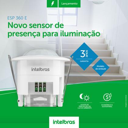 Imagem de Sensor De Presença Fotocélula Para Iluminação Automático De Embutir Teto Intelbras ESP 360 E Bivolt