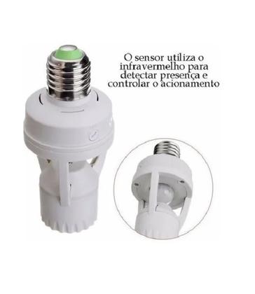 Imagem de Sensor De Presença Kit c/2 uni Soquetes Luz Iluminação E27 Movimento 360