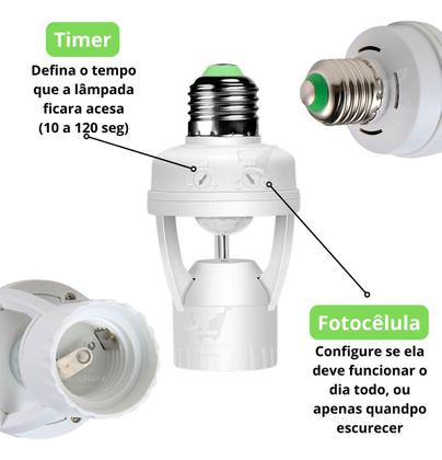 Imagem de Sensor de Presença para Iluminação de Lâmpada com Fotocélula Soquete E27: Ativação Automática da Luz para Ambientes mais