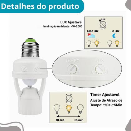 Imagem de Sensor de Presença Soquete com Fotocélula, Branco e Compacto