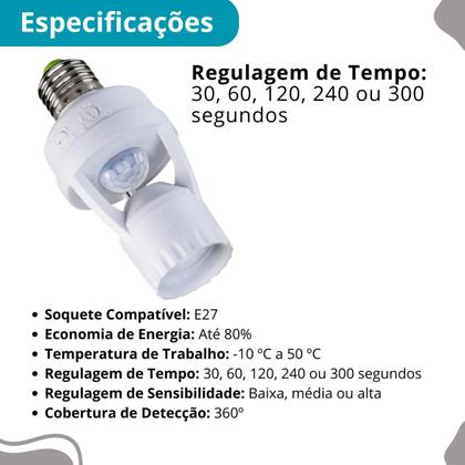 Imagem de Sensor de Presença Soquete E27 com Fotocélula para Lâmpadas LED e Incandescentes