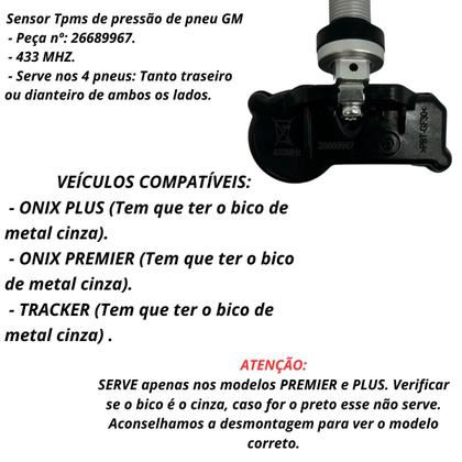 Imagem de Sensor de pressão de pneu tpms 26689967 GM 433 MHz onix premier e plus e tracker modelo cinza metálico