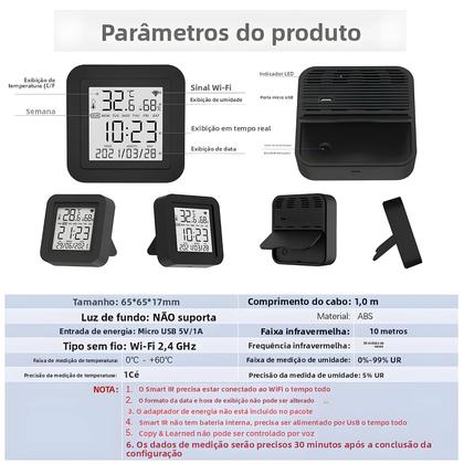 Imagem de Sensor De Temperatura E Umidade Inteligente Com Controle Remoto WiFi IR Compatível Com Alexa, Google