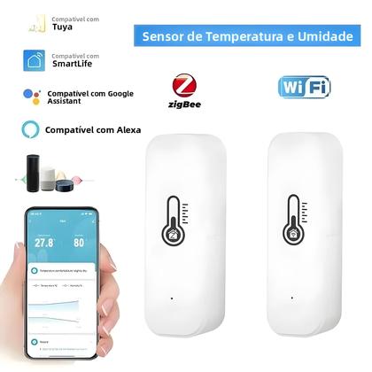 Imagem de Sensor De Temperatura E Umidade Inteligente WiFi Zigbee Compatível Com Alexa E Google Assistant