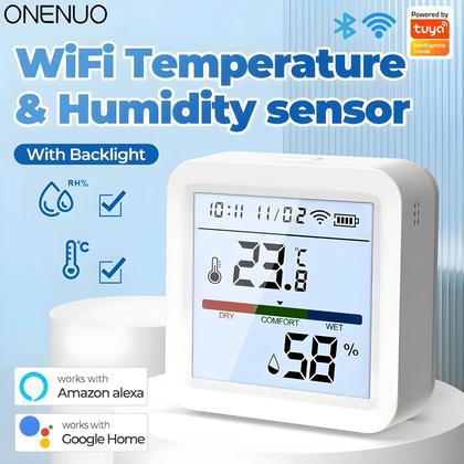 Imagem de Sensor De Temperatura E Umidade WiFi Inteligente Com Luz De Fundo, Higrômetro E Termômetro, Suporte
