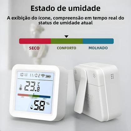 Imagem de Sensor De Temperatura E Umidade WiFi Inteligente Com Luz De Fundo, Higrômetro E Termômetro, Suporte