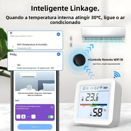 Imagem de Sensor De Temperatura E Umidade WiFi Inteligente Com Luz De Fundo, Higrômetro E Termômetro, Suporte