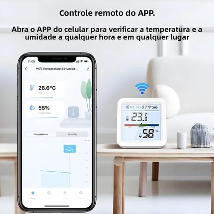 Imagem de Sensor De Temperatura E Umidade WiFi Inteligente Com Luz De Fundo, Higrômetro E Termômetro, Suporte
