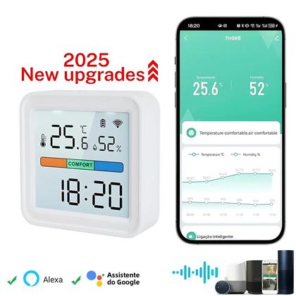 Imagem de Sensor De Temperatura E Umidade WiFi Inteligente Com Tela LCD Higrômetro Termômetro Alexa Google