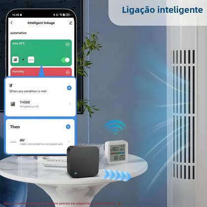 Imagem de Sensor De Temperatura E Umidade WiFi Inteligente Com Tela LCD Higrômetro Termômetro Alexa Google