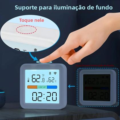 Imagem de Sensor De Temperatura E Umidade WiFi Inteligente Com Tela LCD Higrômetro Termômetro Alexa Google