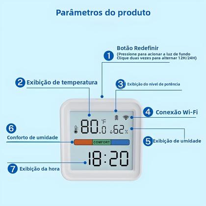 Imagem de Sensor De Temperatura E Umidade WiFi Inteligente Com Tela LCD Higrômetro Termômetro Alexa Google
