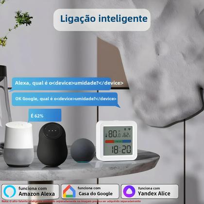 Imagem de Sensor De Temperatura E Umidade WiFi Inteligente Com Tela LCD Higrômetro Termômetro Alexa Google
