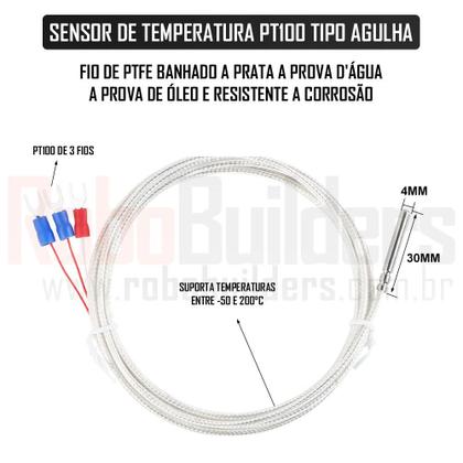 Imagem de Sensor de Temperatura PT100 4x30 Agulha 5 Metros - NFe