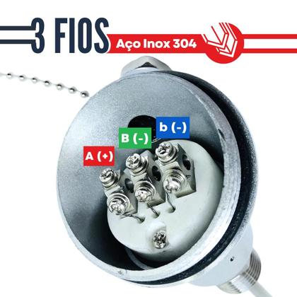Imagem de Sensor de Temperatura Termopar Tipo Pt100 3 Fios Haste 8 X 200mm C/ Cabeçote Rosca 1/2 Bsp