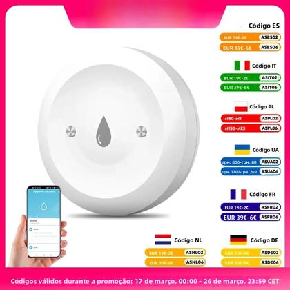 Imagem de Sensor De Vazamento De Água Inteligente ZigBee Alarme De Inundação Compatível Com Tuya Controle