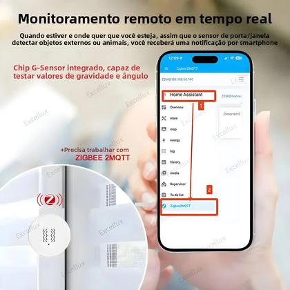 Imagem de Sensor De Vibração Inteligente ZigBee Detector De Inclinação Controle Por Aplicativo Alarme De