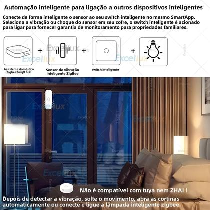 Imagem de Sensor De Vibração Inteligente ZigBee Detector De Inclinação Controle Por Aplicativo Alarme De