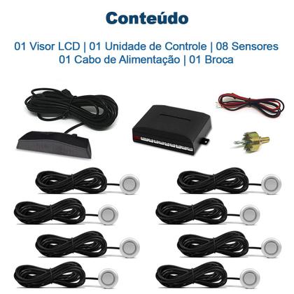 Imagem de Sensor Dianteiro e Traseiro Prata Fiat Brava 1999 2000 2001 2002 2003 Estacionamento Frontal Ré 8 Oito Pontos Aviso Sonoro Distância