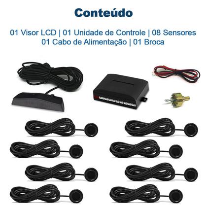 Imagem de Sensor Dianteiro e Traseiro Preto Volkswagen Bora 2000 2001 2002 2003 2004 2005 Estacionamento Frontal Ré 8 Oito Pontos Aviso Sonoro Distância