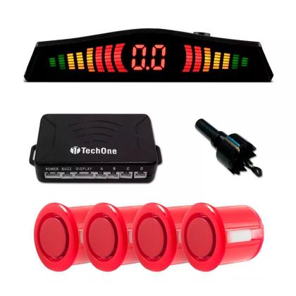 Imagem de Sensor Estacionamento 4 Pontos Vermelho Display Led Sinal Sonoro Vermelho