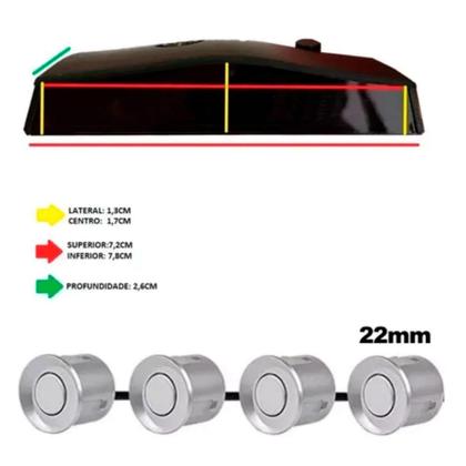 Imagem de Sensor Estacionamento 4 Sensores Ré 22mm Display Led Cor Prata