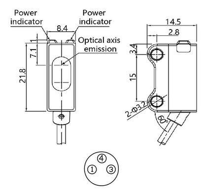Imagem de SENSOR FOT. BARREIRA MINI RETANGULAR PST-TM2DPOR-F3 + PST-TM2DR-F3 NA PNP 10-30Vdc Saida Con. M8 3P Sn: 2m - LANBAO