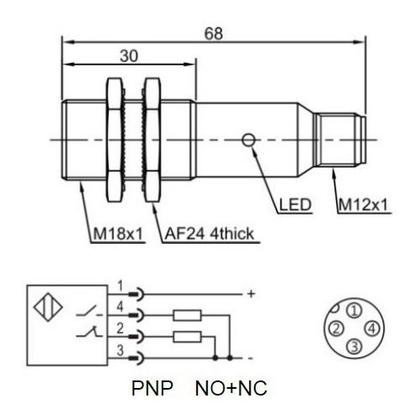 Imagem de SENSOR FOT. DIFUSO M18 - PR18-BC10DPR-E2 - PNP NA+NF Saida Con. M12 4P - SN: 100mm - LANBAO