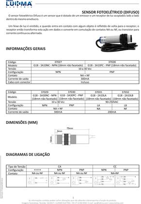 Imagem de Sensor fotoele g18-2a10a 90 250vac  10cm 2 fios na lukma