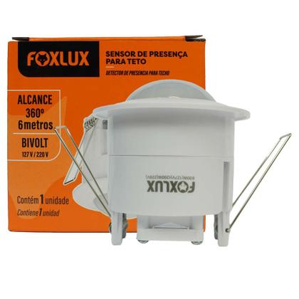 Imagem de Sensor Presença Foxlux Embutir Teto 360 Bivolt 6m com Fotocélula Automação Iluminação Ajuste Tempo Sensibilidade