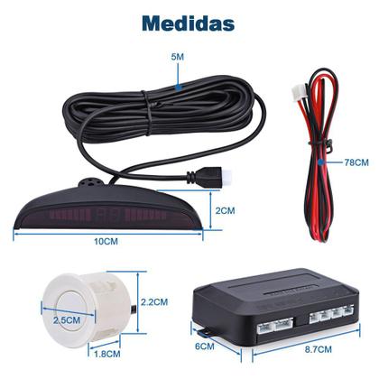 Imagem de Sensor Ré Automotivo Carro Estacionamento Display Sonoro Branco Chevrolet Agile 2010 2011 2012 2013 2014 2015 2016