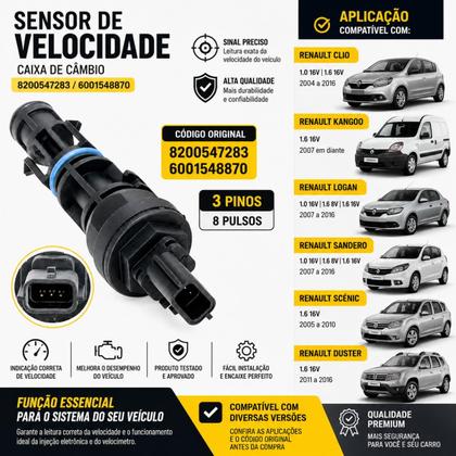 Imagem de Sensor Velocidade Logan Sandero Megane Scenic Duster 1.6 16v