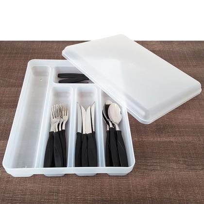 Imagem de Separador Porta Talheres com Tampa Organizador de Gaveta Multiuso Logic