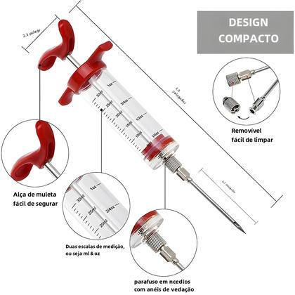 Imagem de Seringa Injetora de Carne LMETJMA - com 3 Agulhas para Marinada de Churrasco