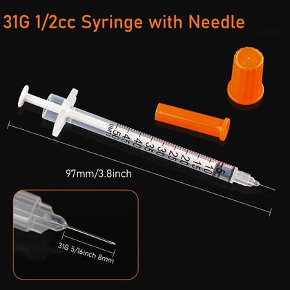Imagem de Seringa U-100 0,5 mL com agulha 31G 8 mm 1/2 cc descartável x20