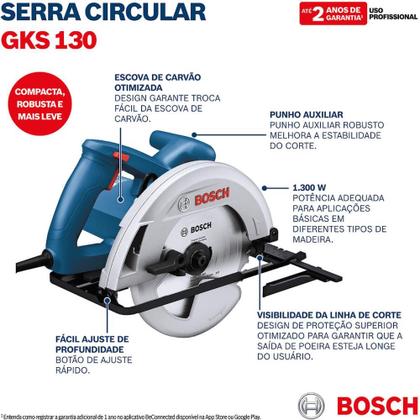 Imagem de Serra Circular 184mm 1300W GKS 130 com Disco e Estojo Brocas e Pontas 30 Peças BOSCH