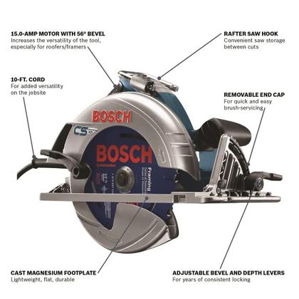 Imagem de Serra circular BOSCH CS10 15A 120V 56 Bevel, lâmina de 7-1/4 polegadas