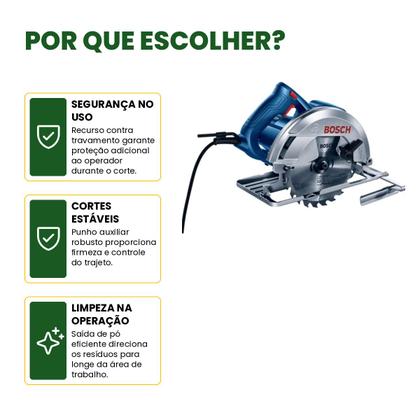 Imagem de Serra Circular Bosch GKS 150 1500W 7.1/4 110V para Madeira Com Disco e Guia