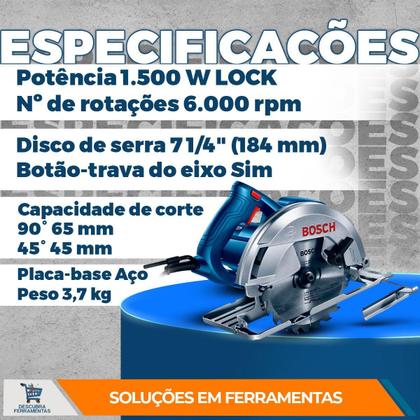 Imagem de Serra Circular Bosch GKS 150 7.1 / 4pol 1500W C/ 1 Disco de 184mm 6000rpm Madeira MDF Compensado Reforma Construção Carpinteiros Marceneiros
