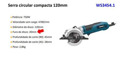 Imagem de Serra Circular Compacta 120mm 4 Polegadas Ws3454.1 - Wesco