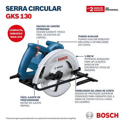 Imagem de Serra Circular Elétrica 1300w Gks130 Bosch Profissional Com Disco 220v
