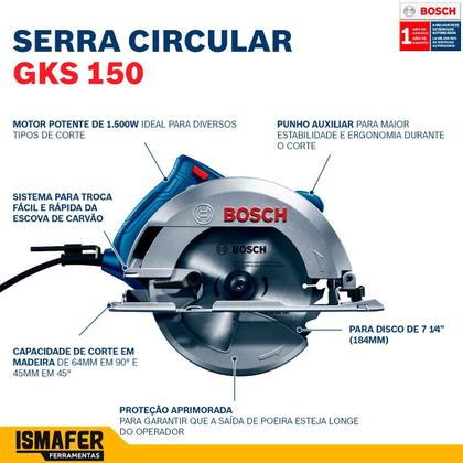 Imagem de Serra Circular Elétrica Bosch Professional Gks 150 184mm 1500w Azul 110v