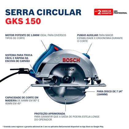 Imagem de Serra circular gks 150 1500w 127v + disco