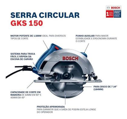 Imagem de Serra Circular Gks150 Com Kit X-line 33 Peças Bosch 220v