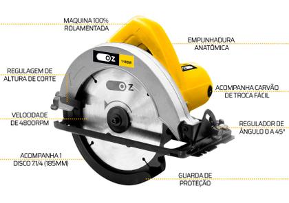 Imagem de Serra Circular Para Madeira 7.1/4 Pol 185mm 1100w 127V