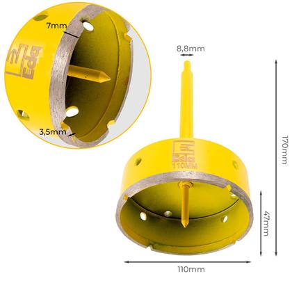 Imagem de Serra Copo Diamantada 110mm com Haste Pino Guia Profissional